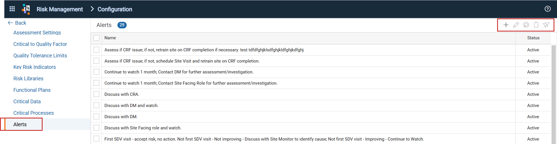 Alerts page