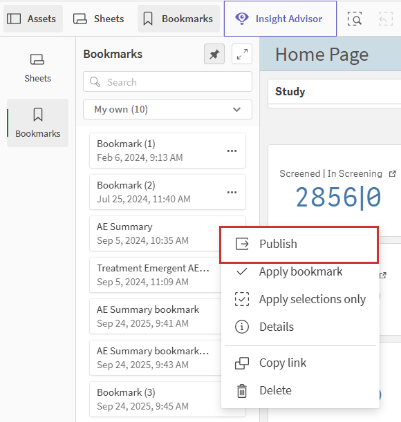 Publish option in bookmark menu