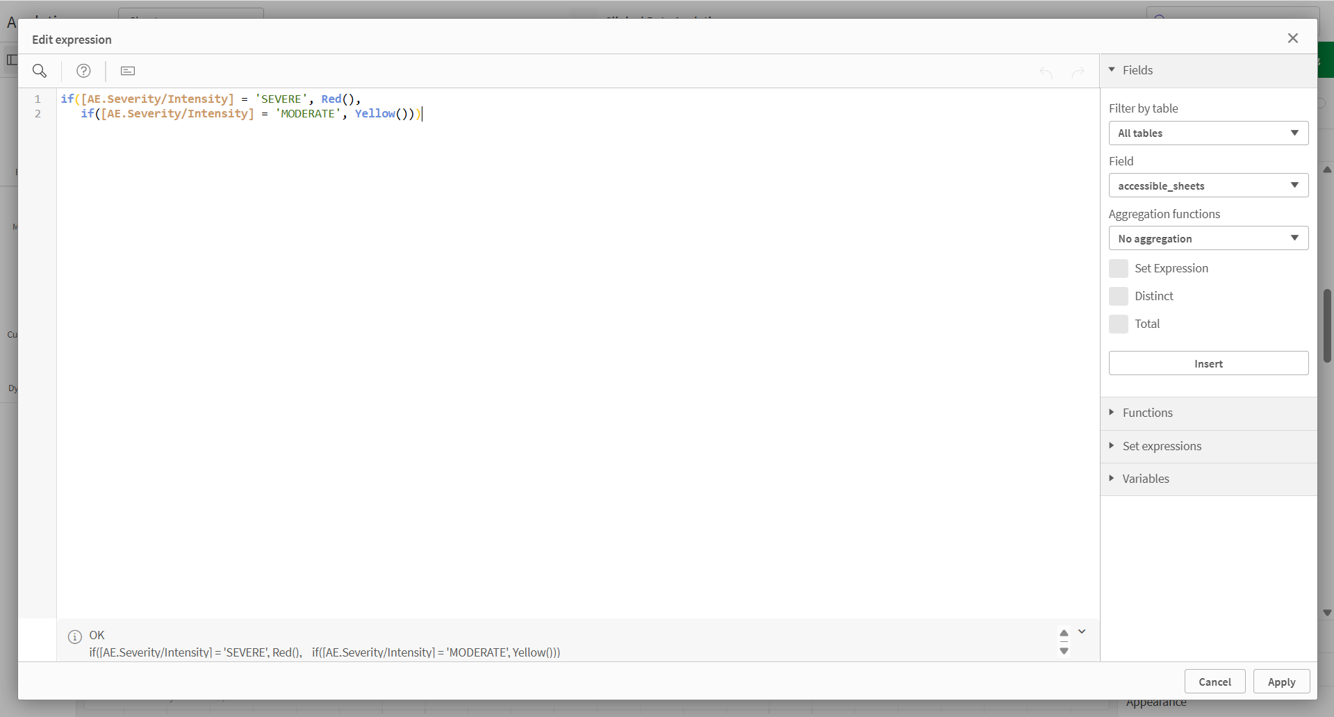 Expression editor with color expression