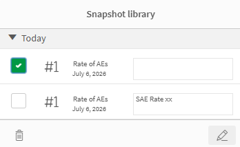 Snapshot library with selected snapshot and Delete icon enabled