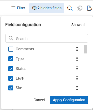 Field configuration popout