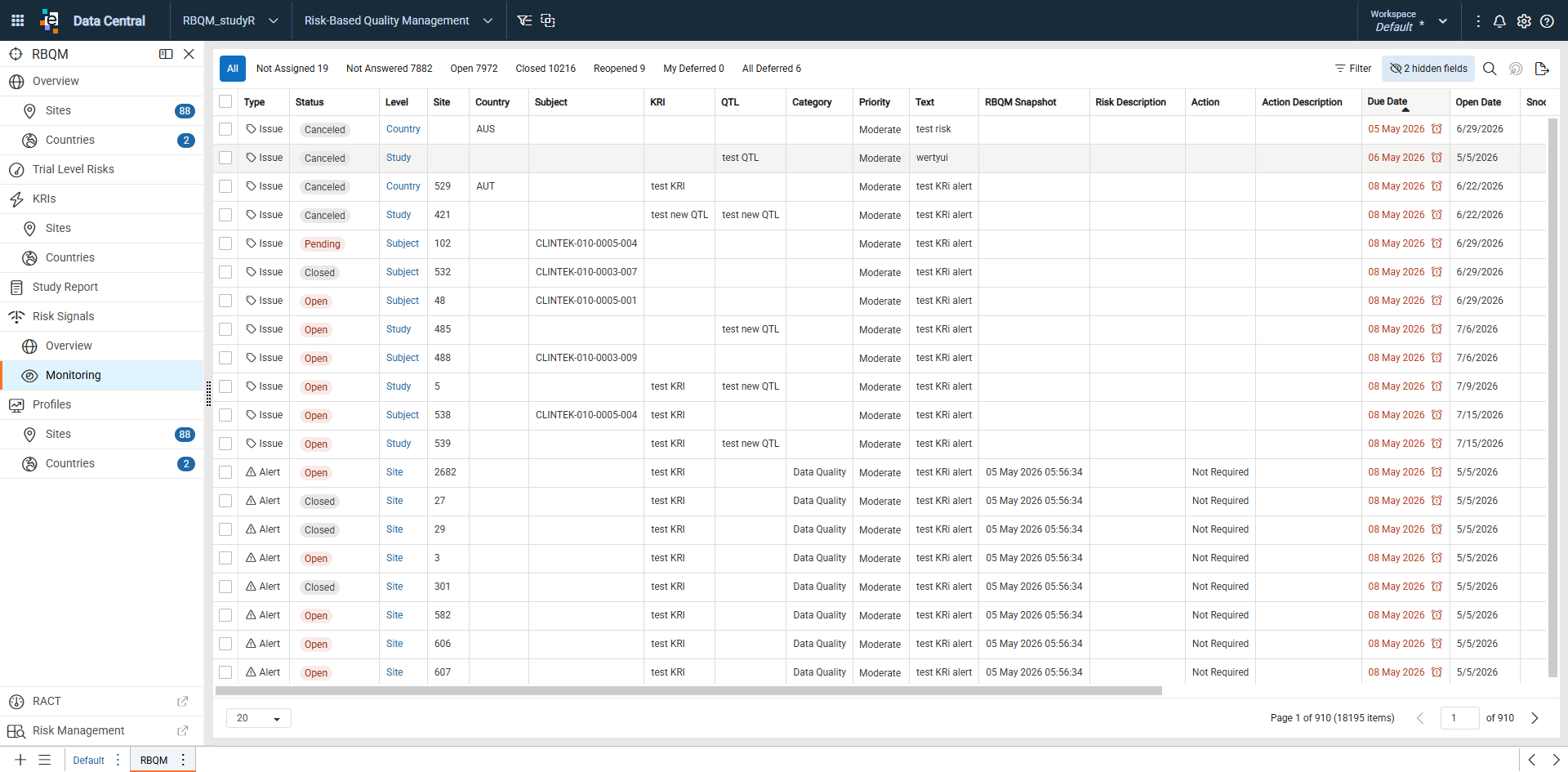 Risk Signals Monitoring page