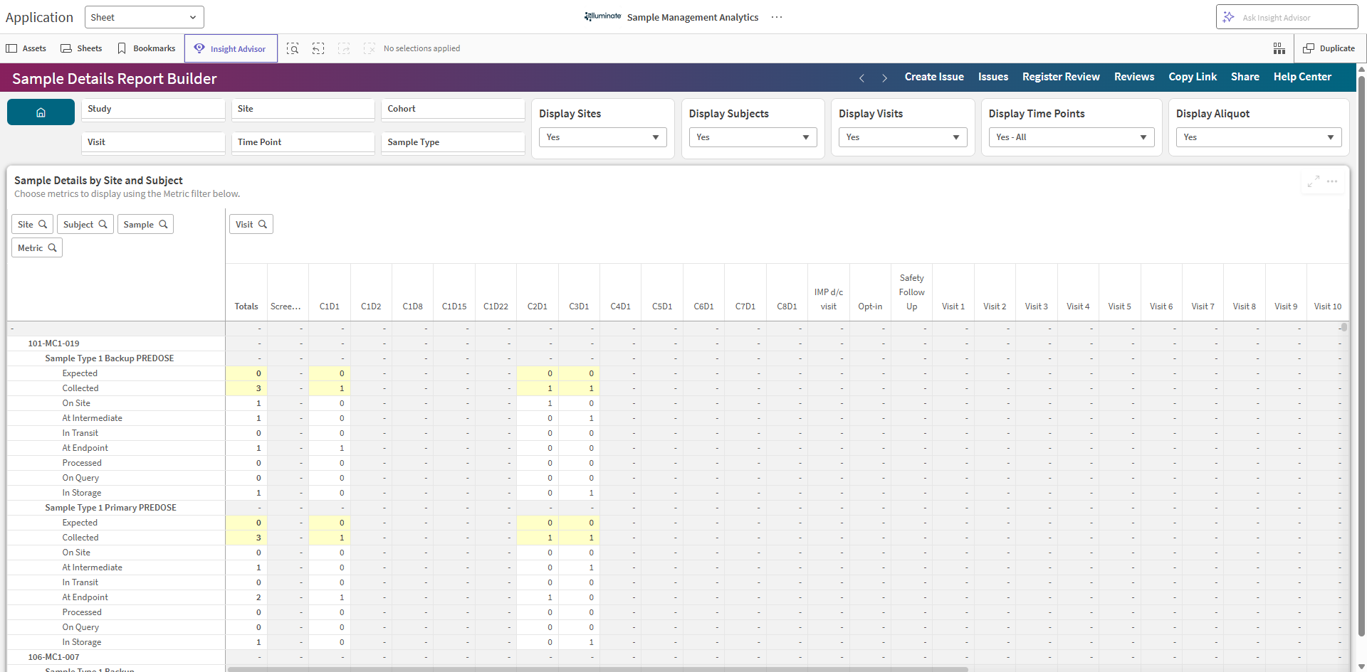 Sample Details Report Builder sheet