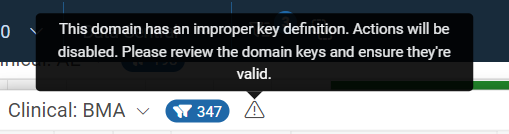 Triangle warning icon indicating an improper domain key definition