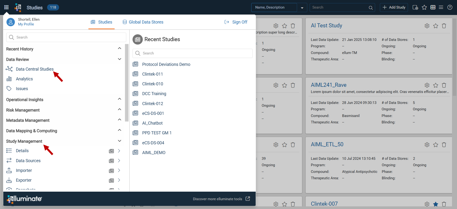 Access Data Central From Platform Menu
