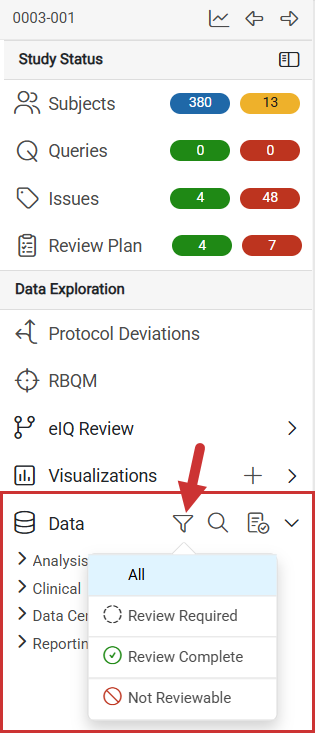 Filter Data Subpanel