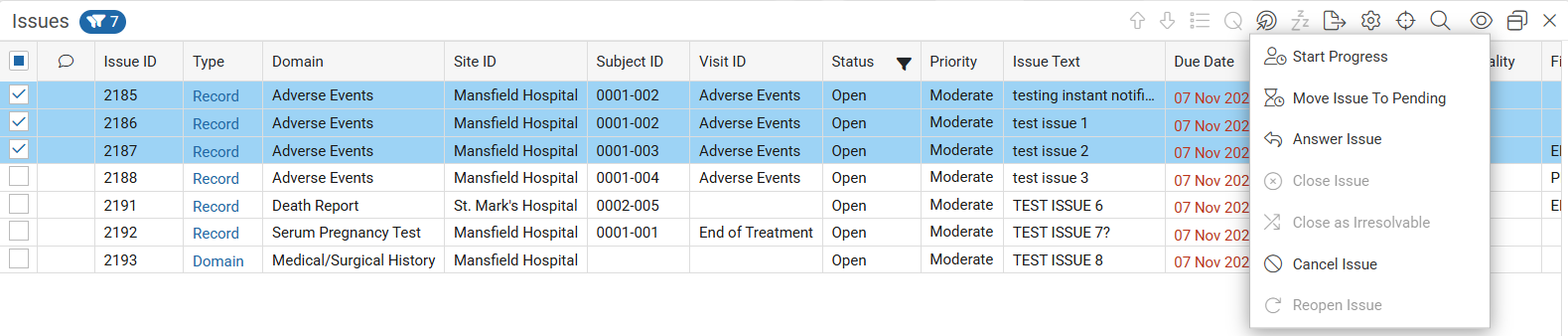 Action Multiple Issues