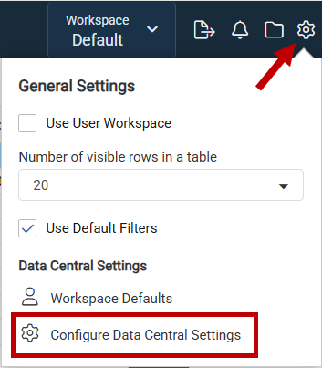 Access Data Central Settings