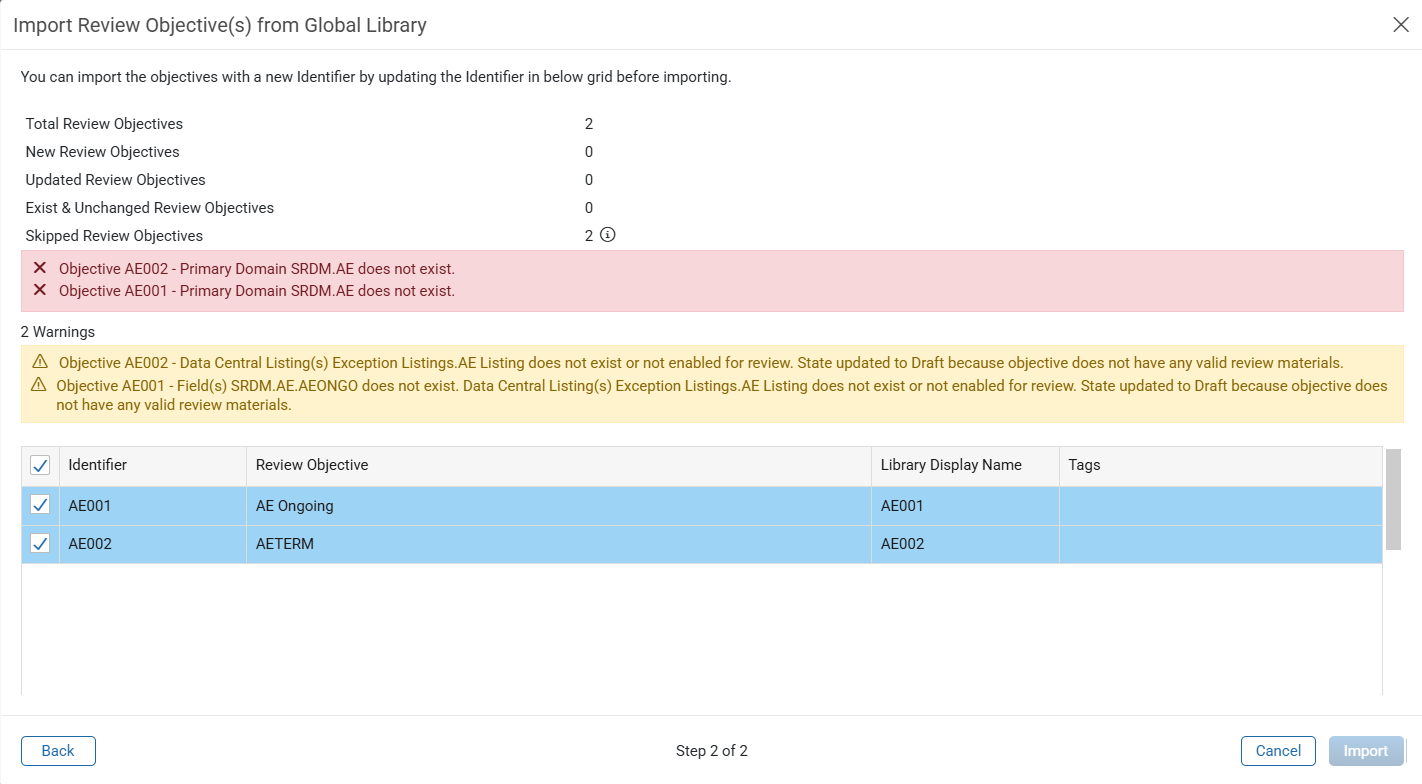 Validate Review Objectives import