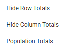 Show/Hide Totals popout with options to hide row, column, or population totals