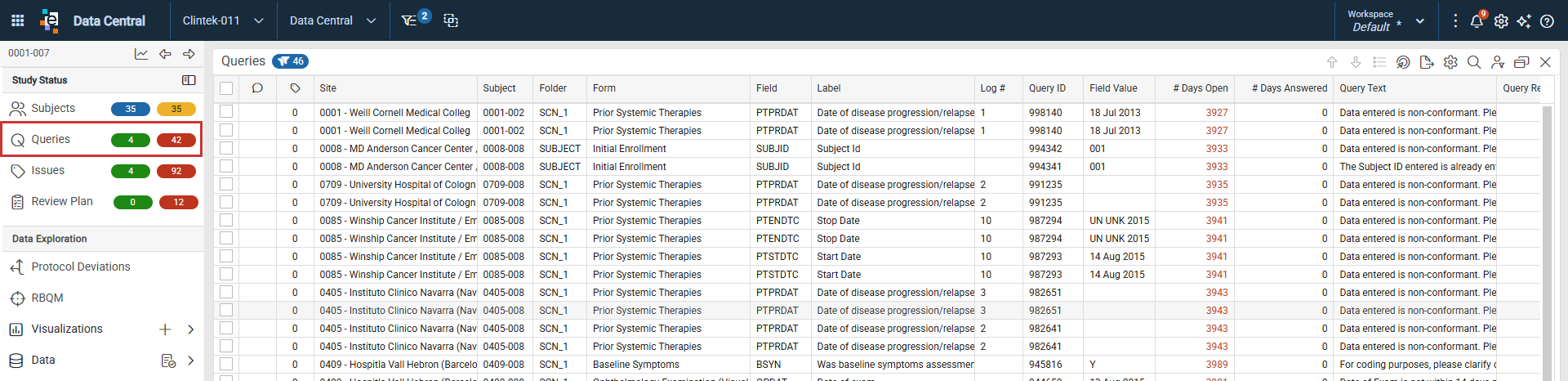 Queries panel showing query records