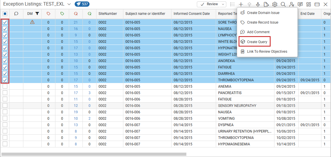 Create multiple queries on an Exception Listing