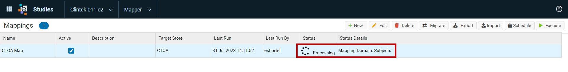 Manage Mappings - Execute Status