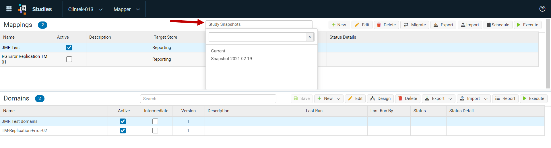 Mappings - Manage Snapshots
