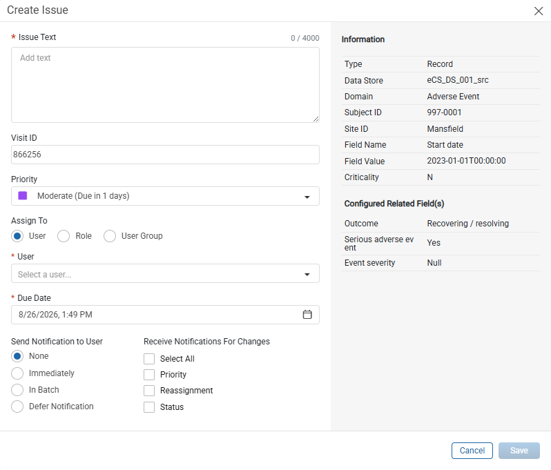 Create Issue window