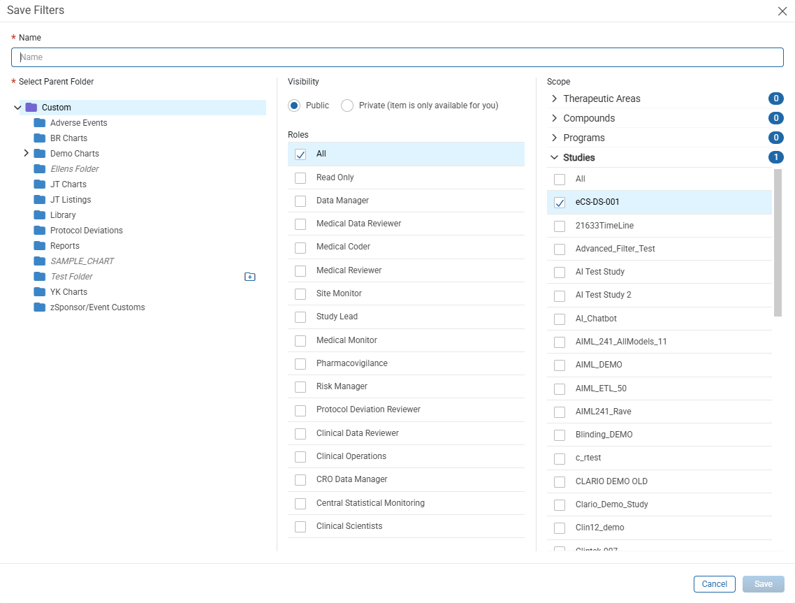 Save Filters window