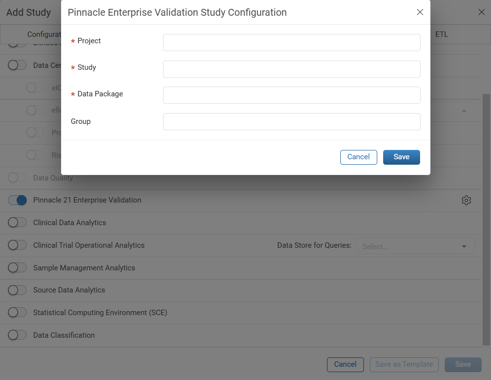 Pinnacle Configuration window