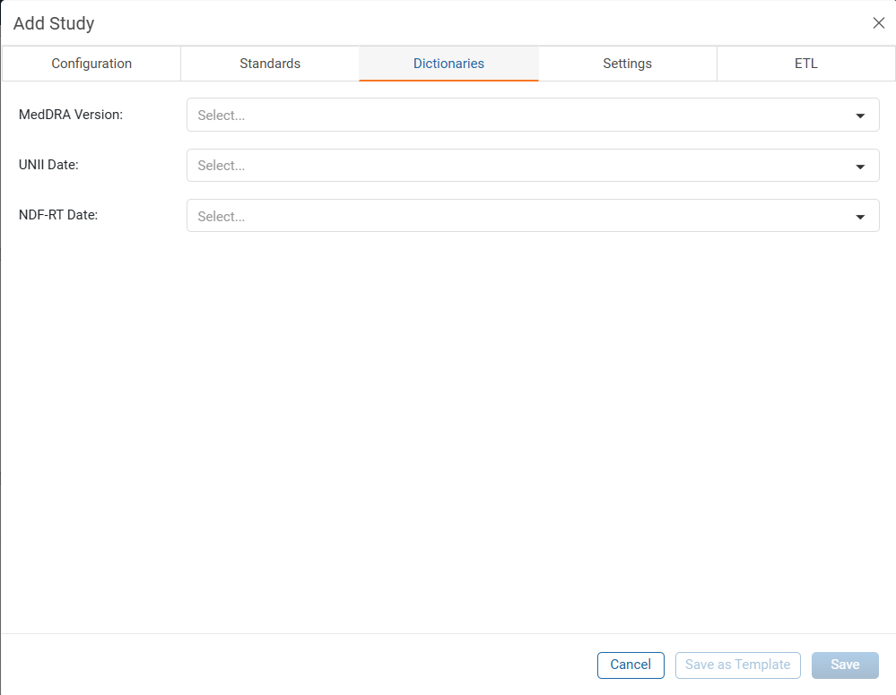 Add Study - Dictionaries Tab