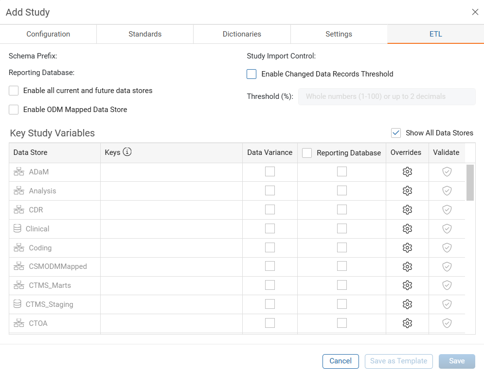Add Study - ETL Tab