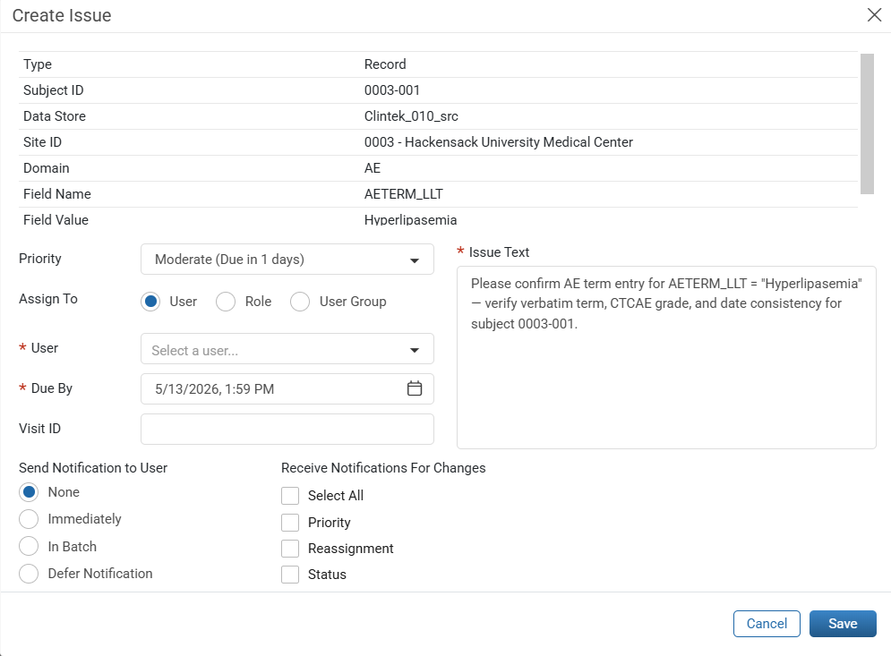 Review and update the Create Issue window