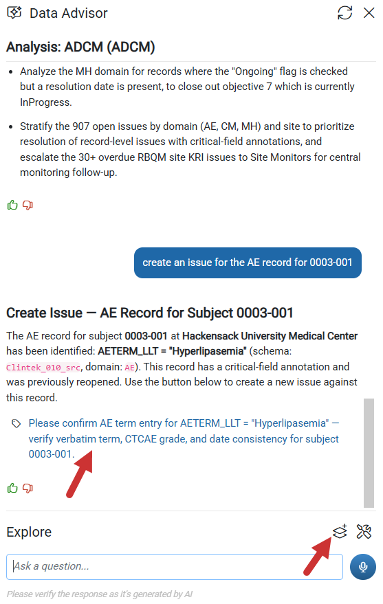 Create Issues from Data Advisor