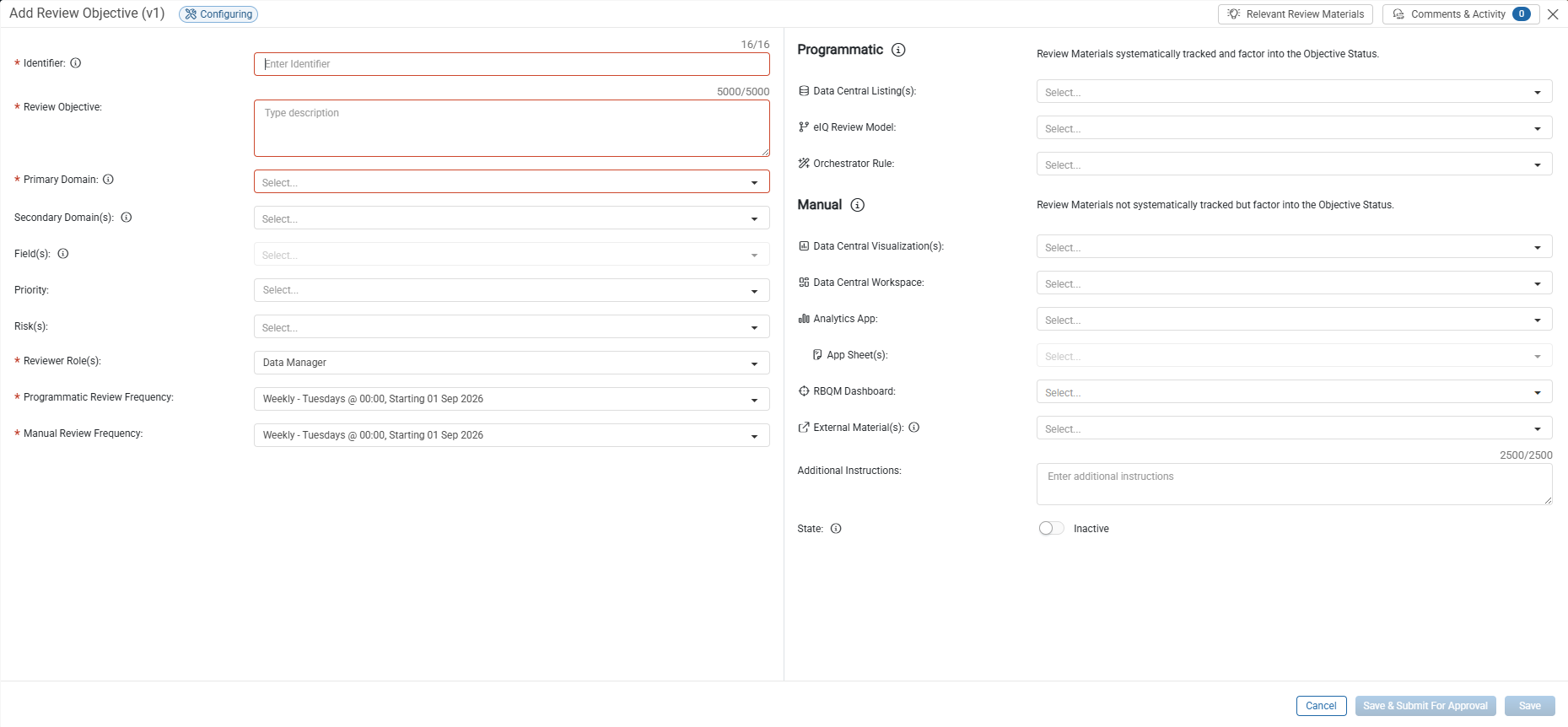 Add Review Objective window