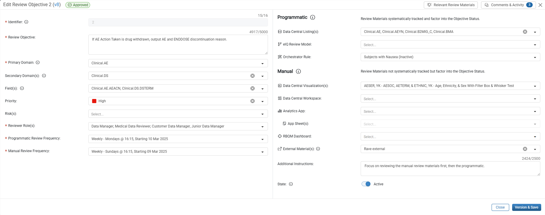 Edit Review Objective window