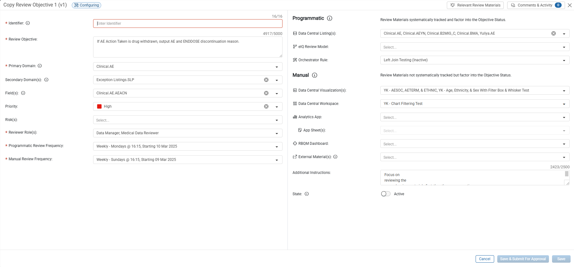 Copy Review Objective window