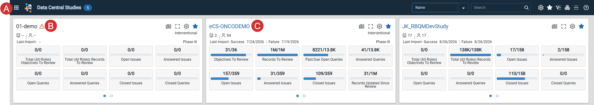Navigate the Data Central Studies page