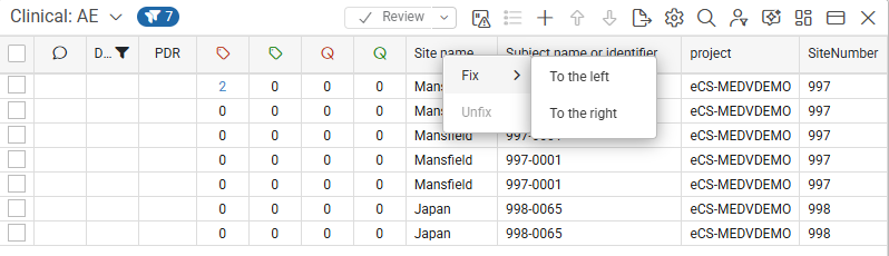Fix columns
