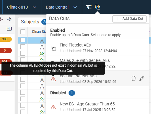 Data Cut warning