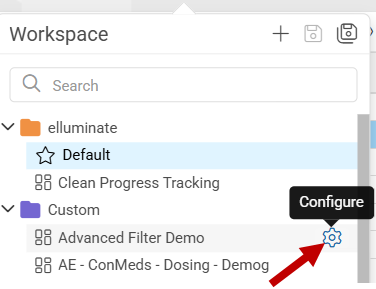 Save from Workspace drop-down