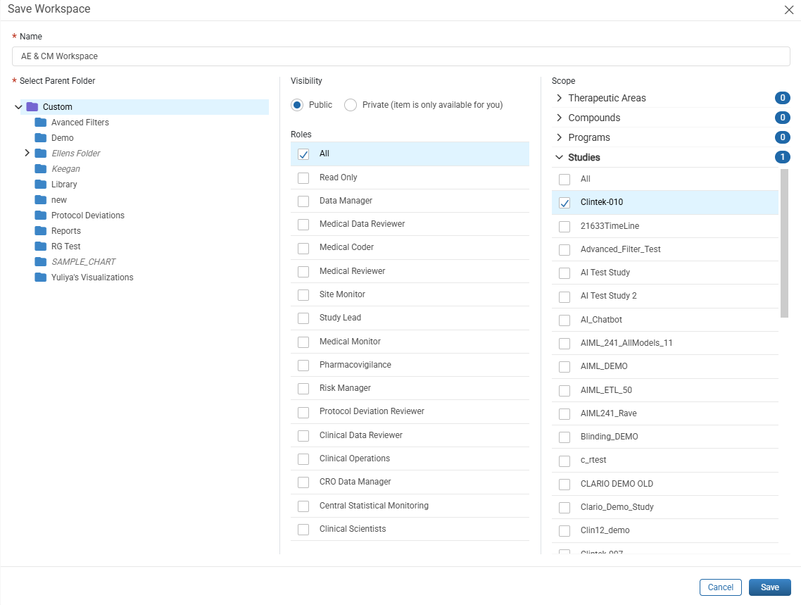 Save Workspace window