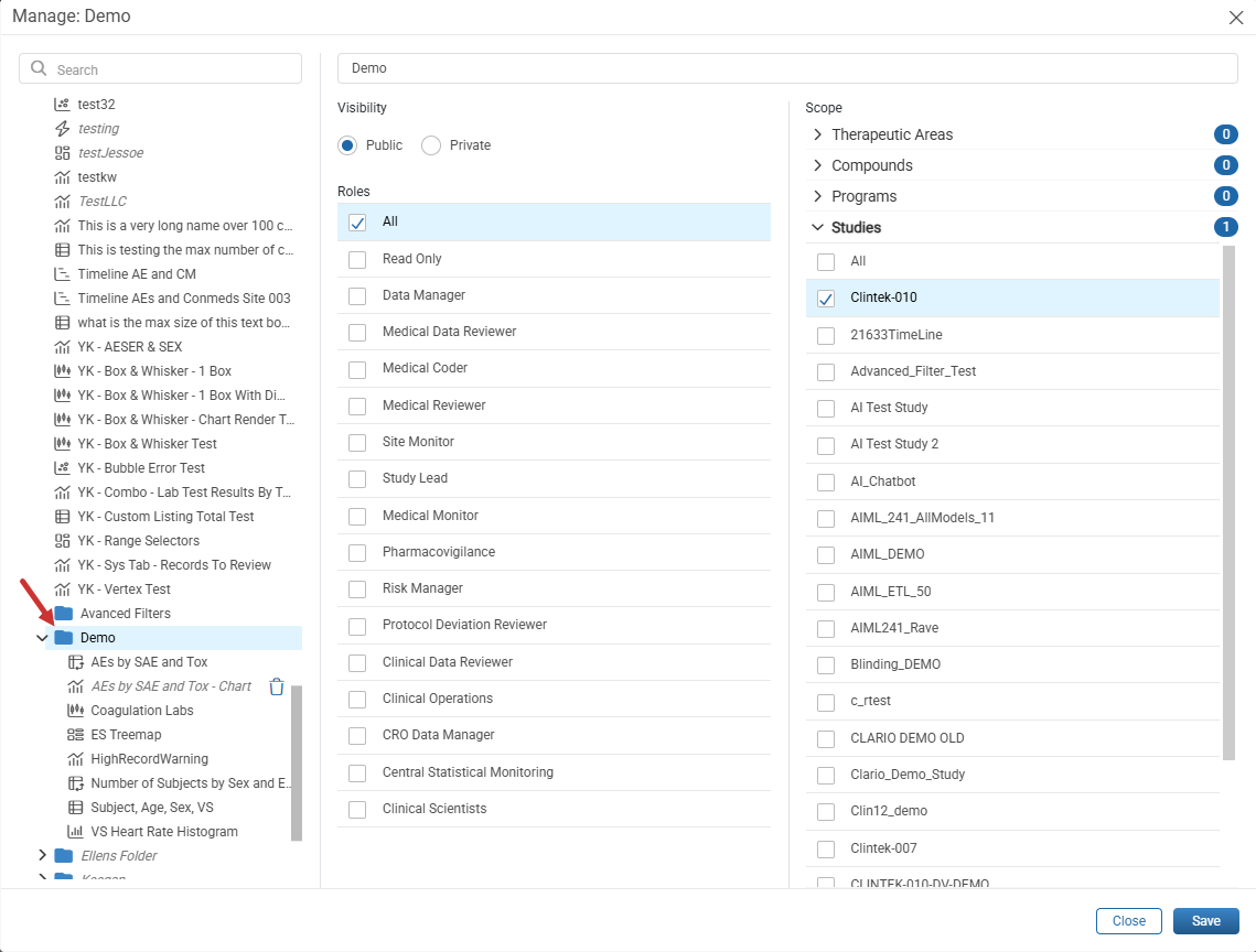Manage folder window