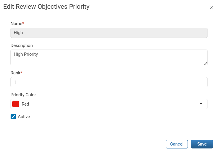 Edit Review Objective Priority