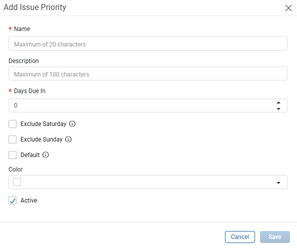 Add Issue Priority window