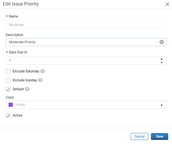 Edit Issue Priority window