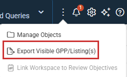 Actions menu with Export Visible GPP/Listing(s) highlighted