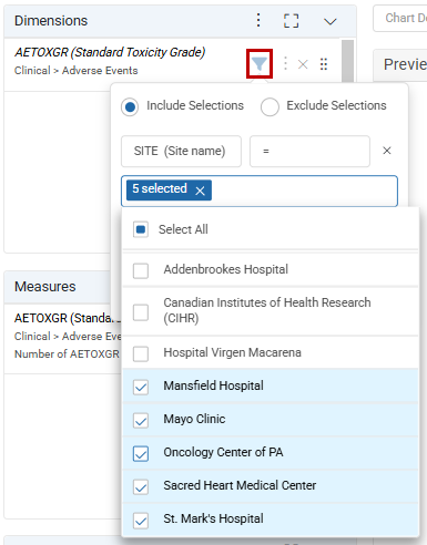 Select values to filter