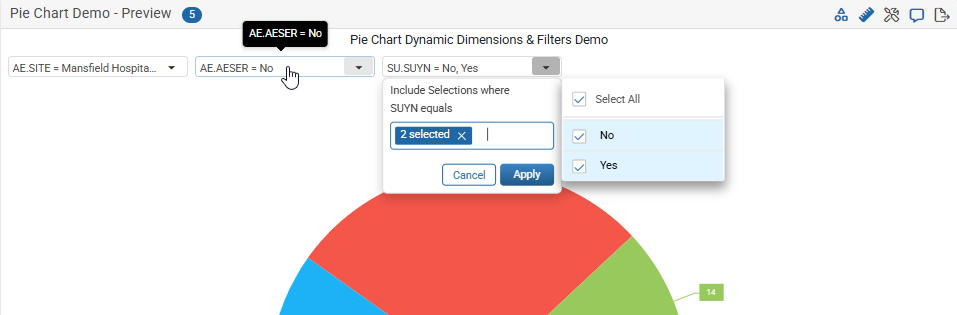 Dynamic Filters in a published Pie chart