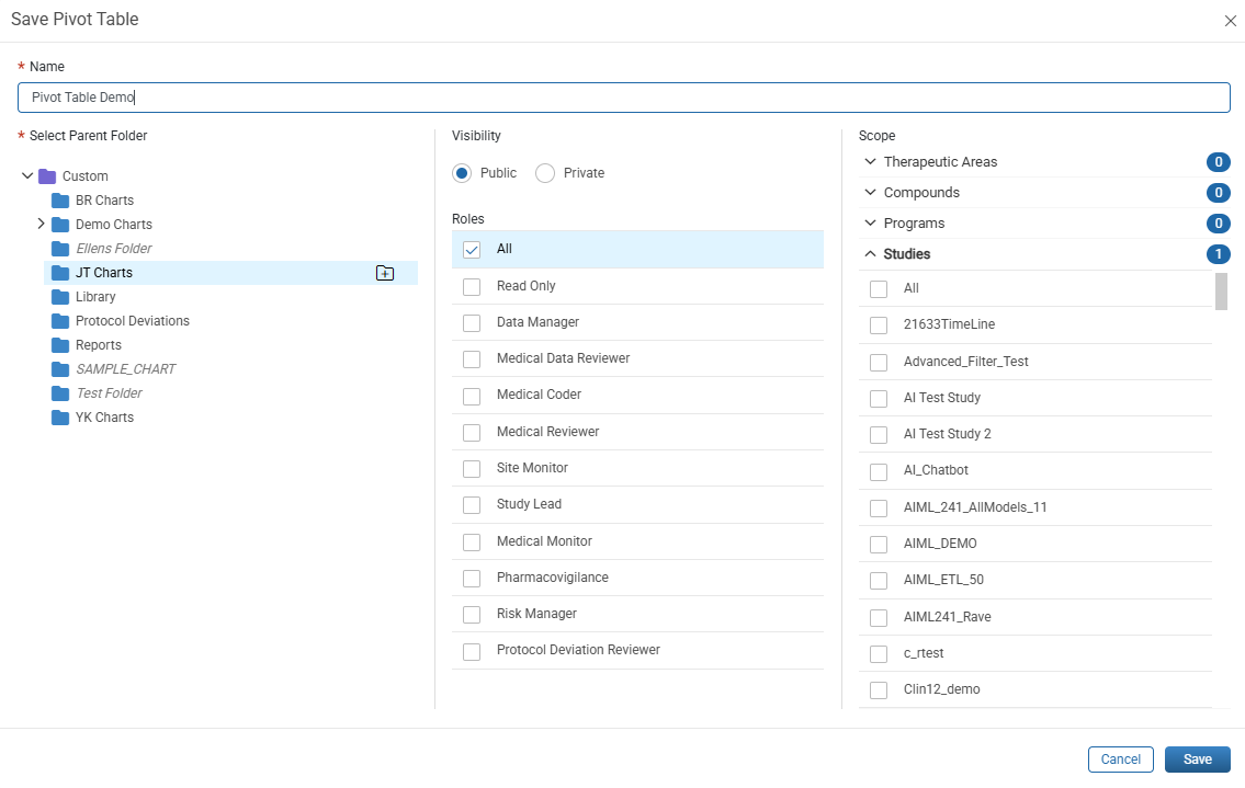 Save Pivot Table window