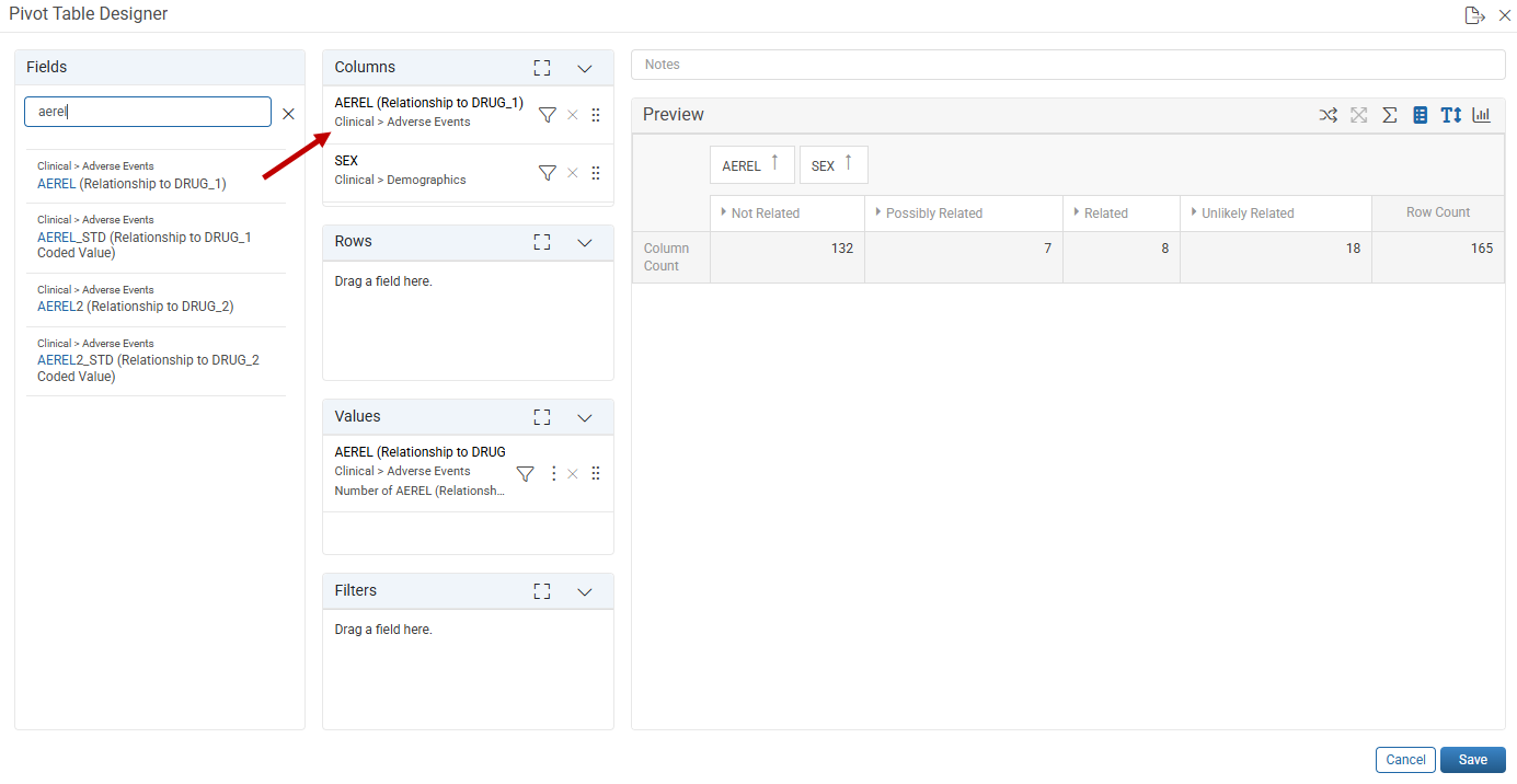 Define Pivot Table columns