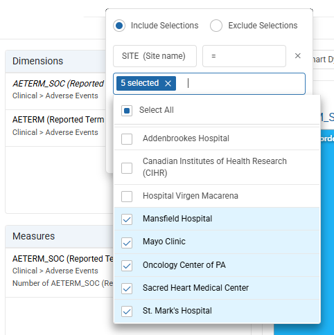 Select values to filter