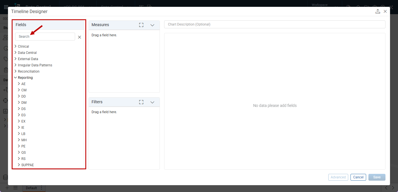 Fields in the Timeline Designer