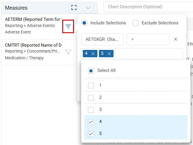 Select values to filter