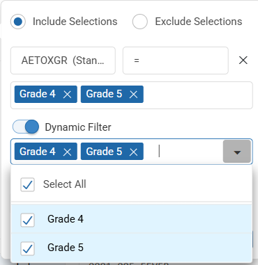 Select dynamic filter values