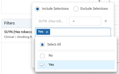 Select values to filter