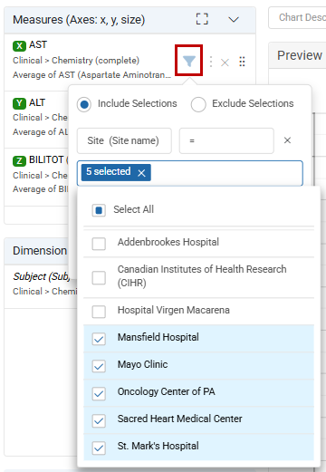 Select values to filter