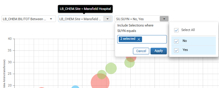 Dynamic Filters in a published Scatter / Bubble chart