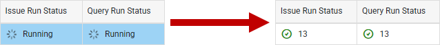 Rule listing showing Issue Run Status and Query Run Status processing indicator